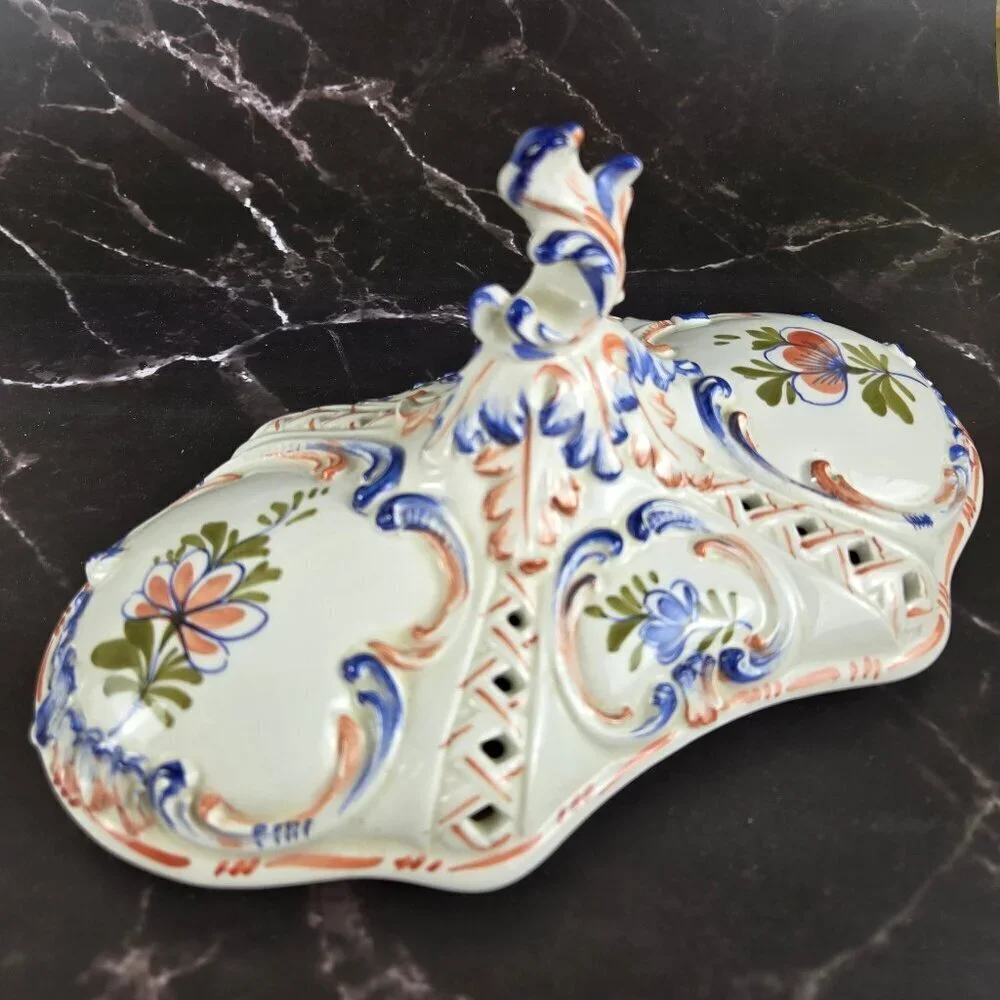 Hand Painted Ceramic Ceramiche Leonardo Italian Lidded Compote Bowl Floral NWT - Picture 10 of 16